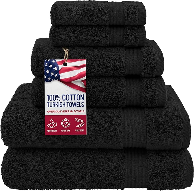 American Veteran Towel, 100% Cotton Turkish 6 Piece Towel Set, Luxury Towels by AmericanVeteranTowel