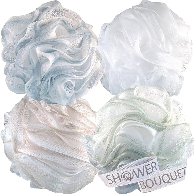 SHOWER BOUQUET Loofah-Bath-Sponge XL Soft-Pastel-Colors 4-Pack // Extra-Large - Image 8