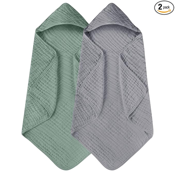 Yoofoss Hooded Baby Towels for Newborn 2 Pack 100% Muslin Organic Cotton Baby by YOOFOSS