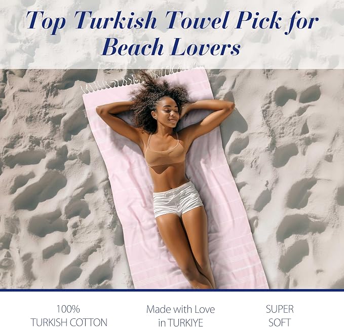 Cacala Lightweight and Thin Turkish Beach Towel 100% Cotton Sand-Free and - Image 3