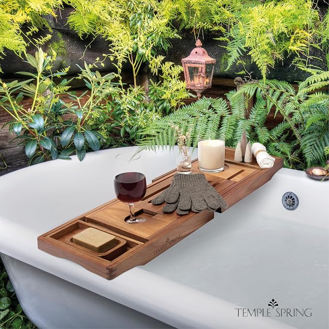 Temple Spring Acacia Wood Bathtub Tray Caddy - Image 6