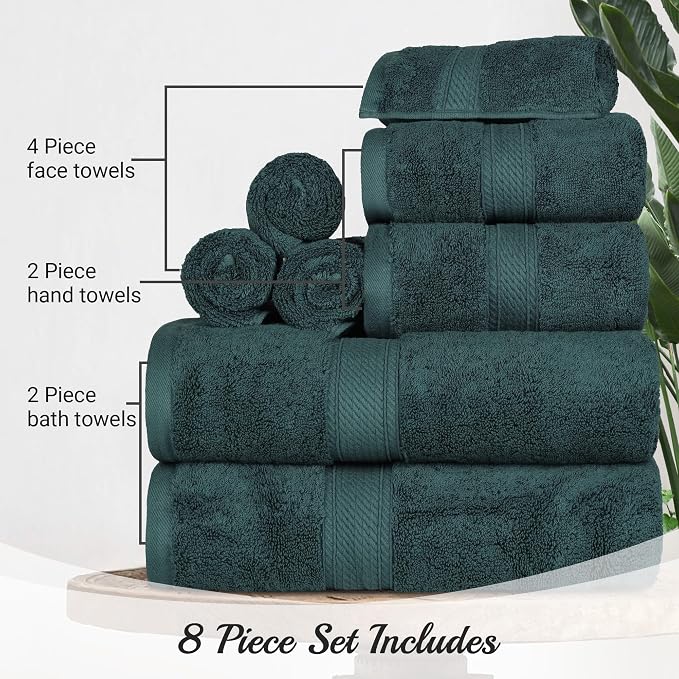 SUPERIOR Egyptian Cotton Pile 8 Piece Towel Set, Includes 2 Bath, 2 Hand - Image 4
