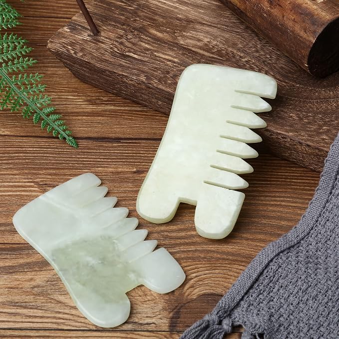 BBTO 2 Pcs Jade Comb for Scalp Massage Gua sha Comb for Head Body spa Hair - Image 2