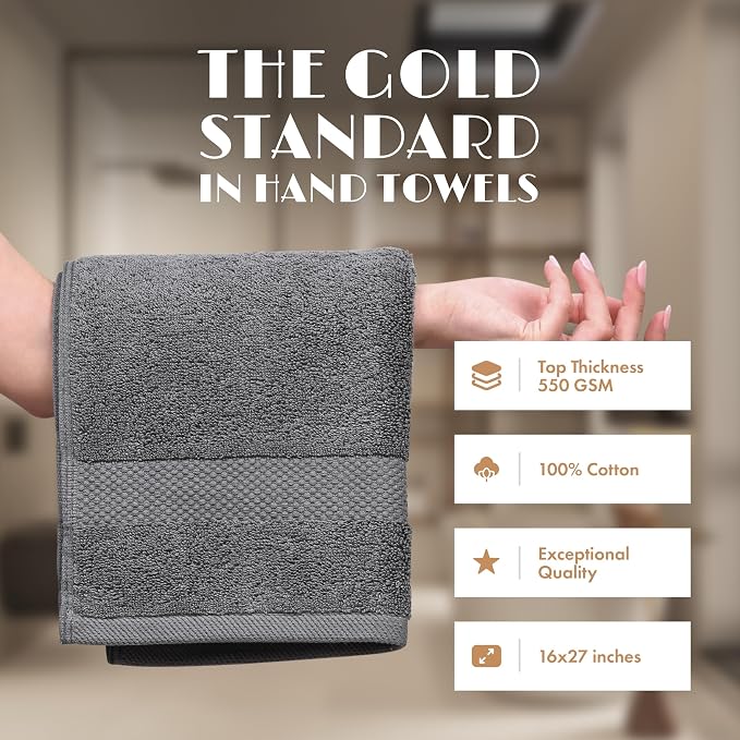White Classic Wealuxe Grey Hand Towels - Image 2