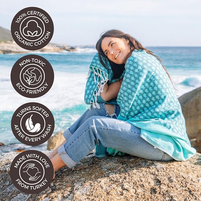 FESHKA Sand Proof Turkish Beach Towel – Oversized, Quick Dry & Lightweight - Image 4