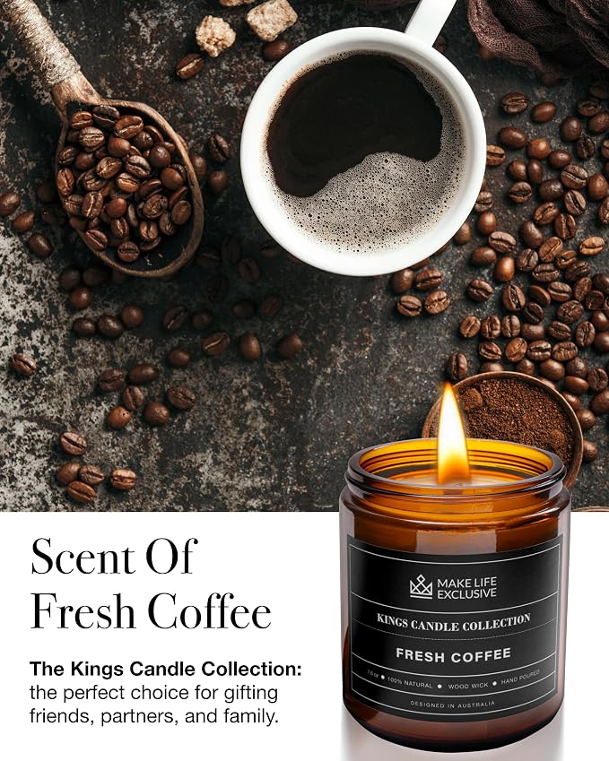 Scented Candles for Men | Fresh Coffee, Smells of Espresso | Wooden Wick - Image 2