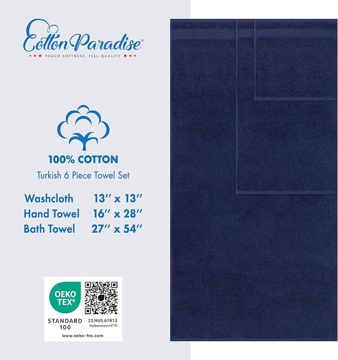 Cotton Paradise 6 Piece Towel Set 100% Cotton Soft Absorbent Turkish Towels - Image 4