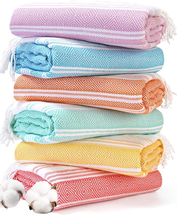 Genovega 6 Oversized Turkish Beach Bath Towel Set Bulk 74"x38" Extra Large Sand by genovega