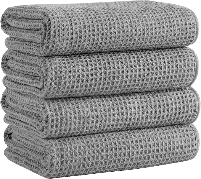 Microfiber Waffle Bath Towels, 4 Pieces, Fast Drying, Lint Free 430 GSM by Unknown