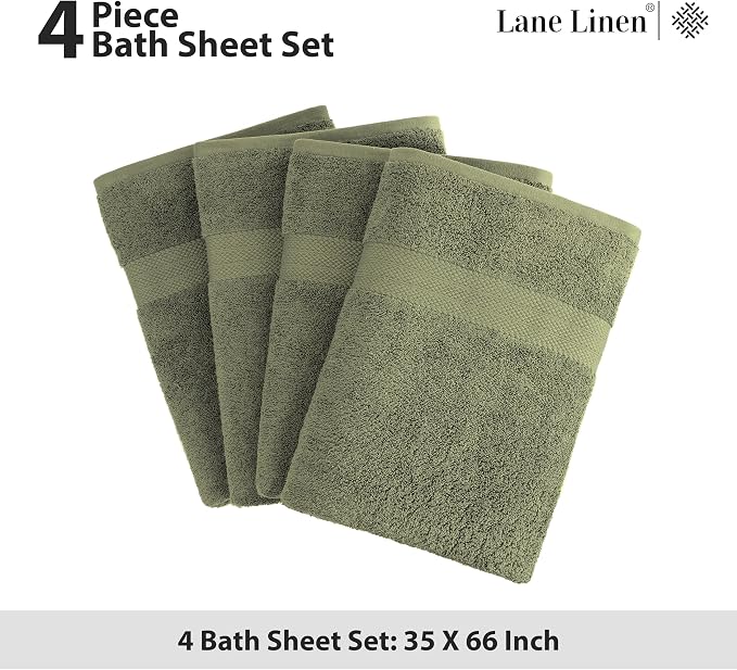 LANE LINEN 100% Mercerized Cotton Bath Sheet Set of 4 - Image 5