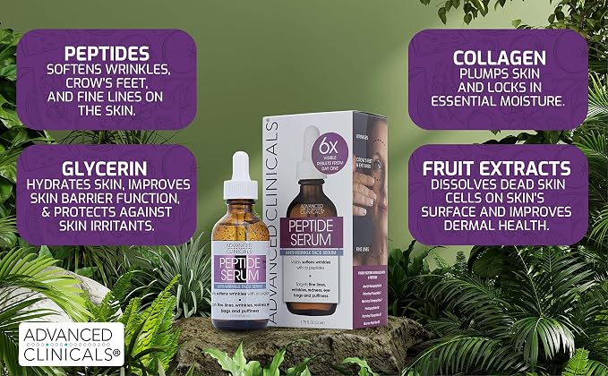 Advanced Clinicals Hyaluronic Acid Moisturizer Face Serum + Collagen Peptide - Image 2