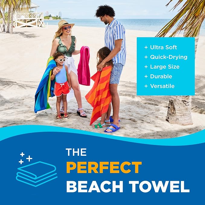 Kaufman - Soft Oversized Beach Towels in Bulk | 30" x 60" Velour Striped Beach - Image 2