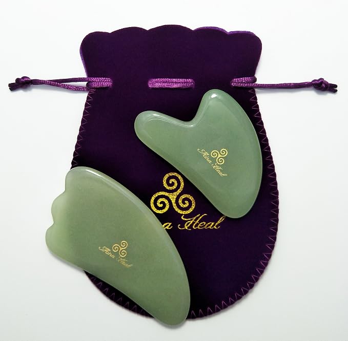 Mina Heal Gua Sha Facial Massager Set of 2 – Jade Guasha Lymphatic Drainage - Image 9
