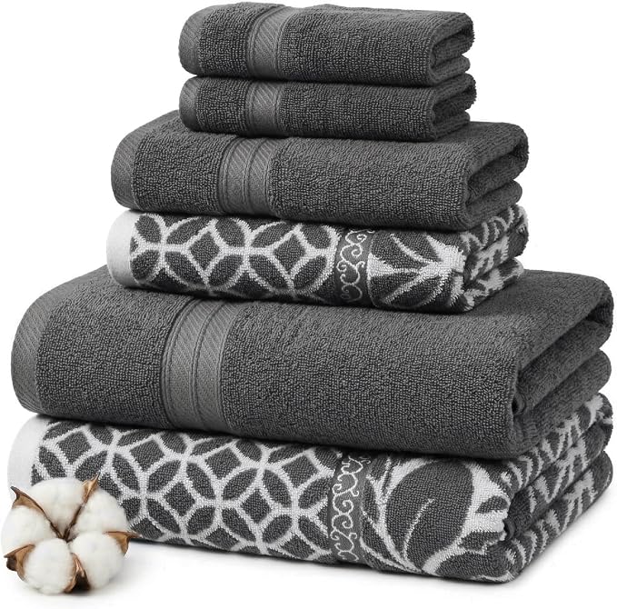 Modern Threads Botanical Vine 6-Piece 100% Cotton Towel Set – Reversible Yarn by ModernThreads