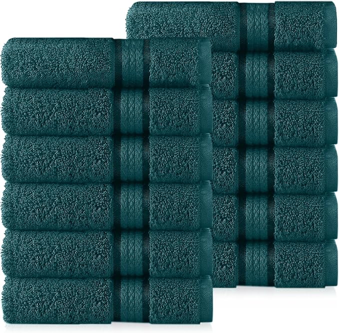 Cotton Craft Ultra Soft 12 Pack Wash Cloths 12x12 Teal Weighs 2 Ounces Each by COTTONCRAFT