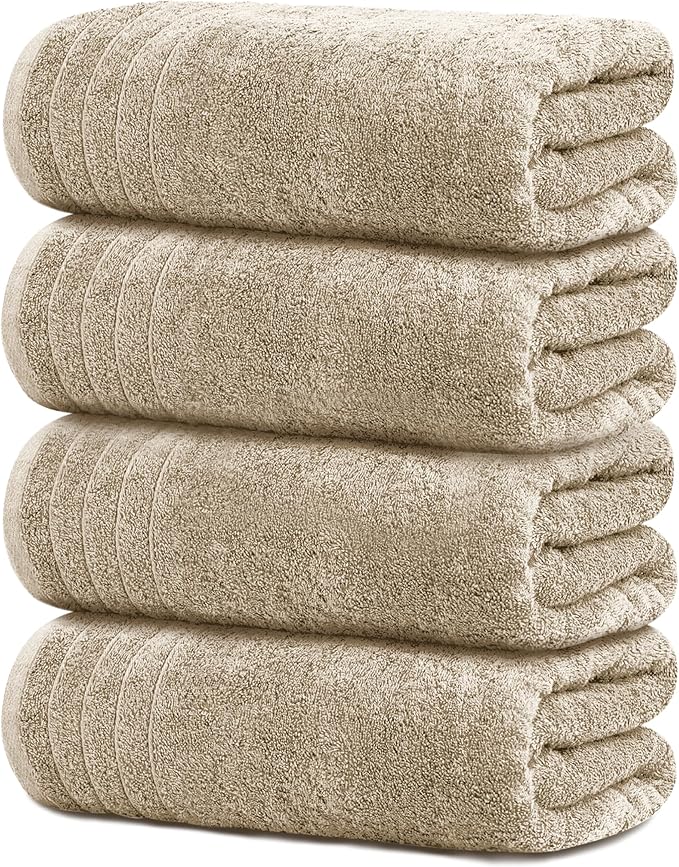Tens Towels Pack of 4 Extra Large Bath Towels 30 x 60 Inches, 100% Cotton by TensTowels