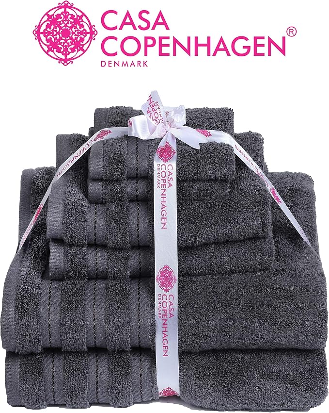 CASA COPENHAGEN Bella 6 Pieces Towel Set- Pinstripe Grey, 600 GSM 2 Bath Towel - Image 4