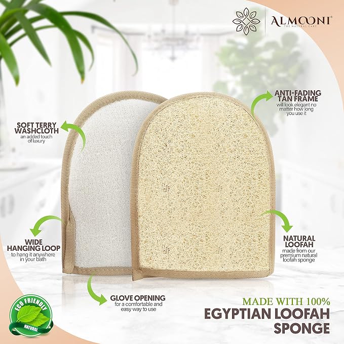 Almooni Egyptian Loofah Gloves for Women & Men, Real Natural Egyptian Loofah - Image 2