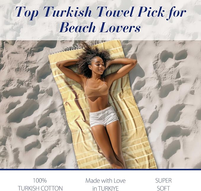 Cacala Lightweight and Thin Turkish Beach Towel 100% Cotton Sand-Free and - Image 3