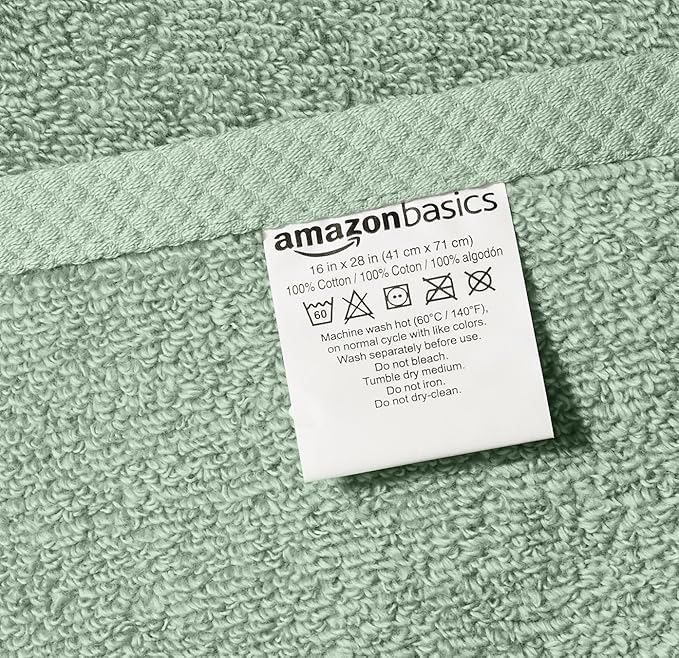 Amazon Basics Lightweight Quick-Dry Hand Towels, 100% Cotton, Seafoam Green - Image 4