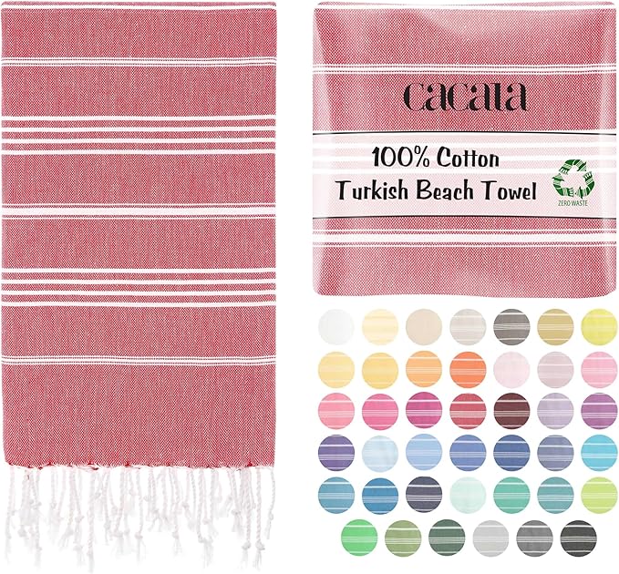 Cacala Lightweight and Thin Turkish Beach Towel 100% Cotton Sand-Free and by Cacala