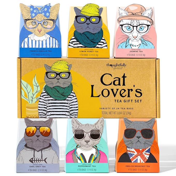 Thoughtfully Gourmet Cat Lover's Tea Gift Set: Includes 24 Teas in 6 Flavors by Thoughtfully
