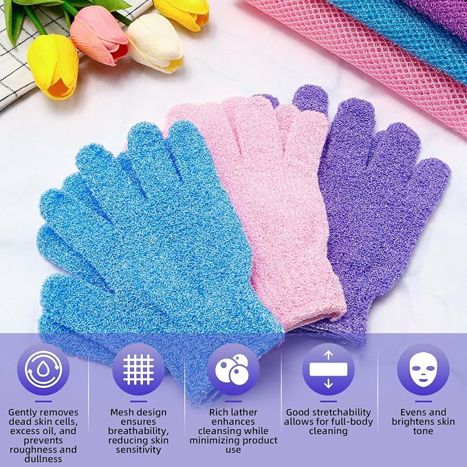 6 Pack African Bath Sponge Exfoliating Glove Set Nylon African Exfoliating Net - Image 7