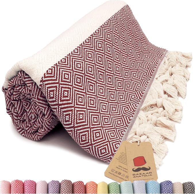 Bazaar Anatolia Turkish Beach Towel – 100% Cotton, Quick Dry, Sand Free Towel by BazaarAnatolia