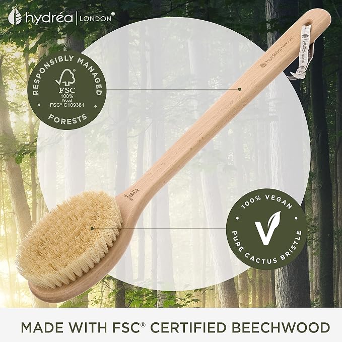 Hydrea London Dry Body Brush Long Handled Exfoliating Skin Brush - Image 4