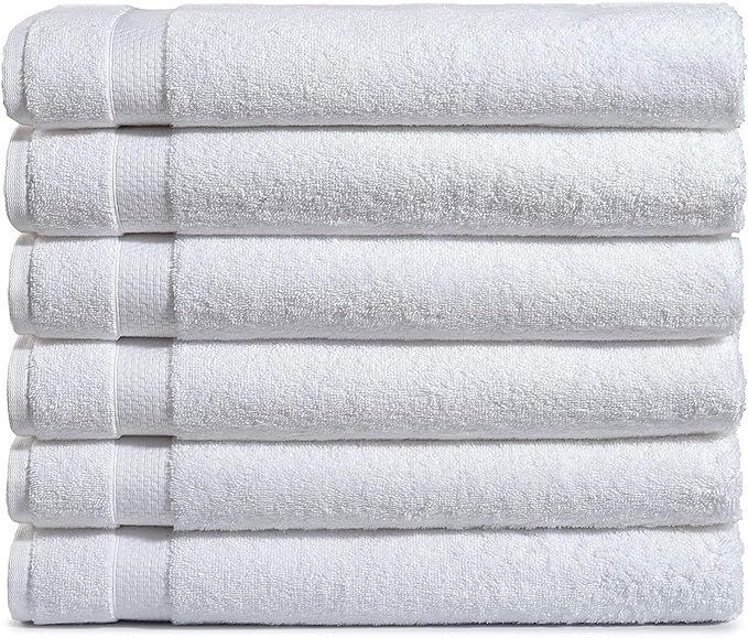 Amazon Basics 6-Pack Bath Towels, 100% Ring Spun Cotton, 600 GSM, Lightweight by AmazonBasics