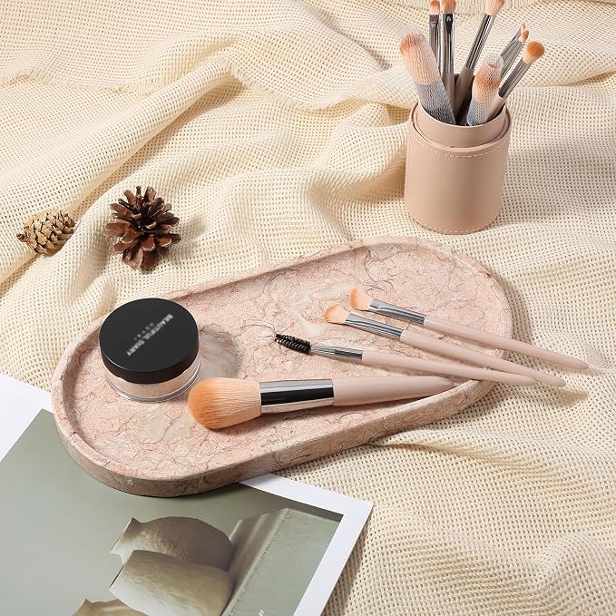 Koville Pink Marble Tray for Bathroom Countertop, Vanity Tray Stone Trays for - Image 2