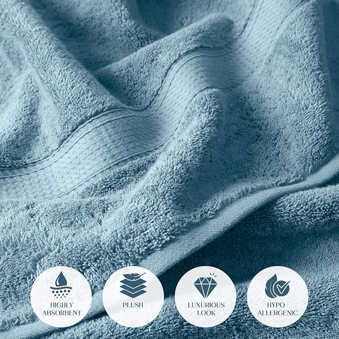 SUPERIOR Solid Egyptian Cotton Towel Set, Washcloths 13” x 13”, Hand Towels 20” - Image 6
