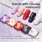 modelones Glitter Gel Nail Polish Top Coat, Rainbow Confetti Gel Top Coat - Image 3