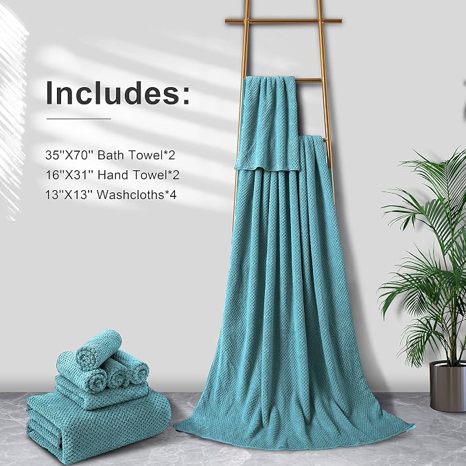 Smuge 8-Piece Turquoise Bath Towel Set, 2 Extra Large Bath Towel Sheets - Image 6