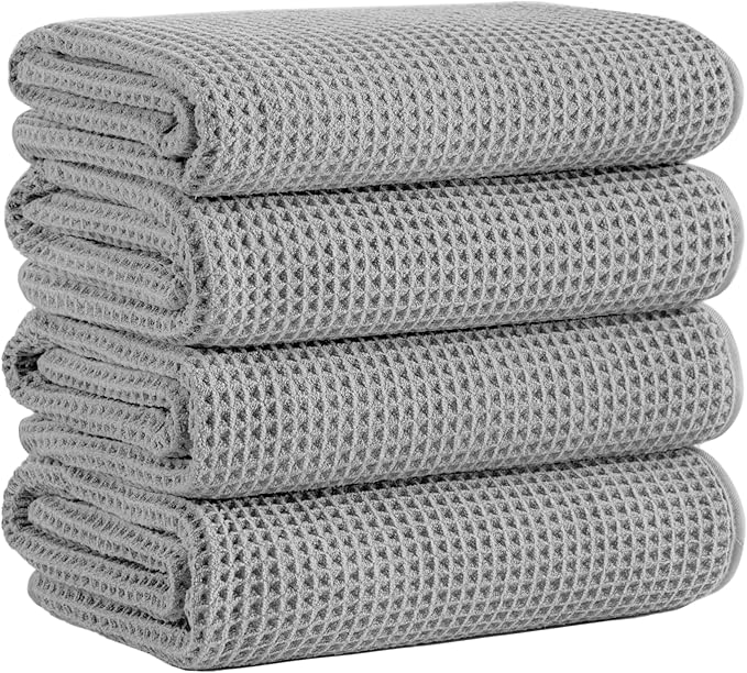 Microfiber Waffle Bath Towels, 4 Pieces, Fast Drying, Lint Free 430 GSM by Unknown