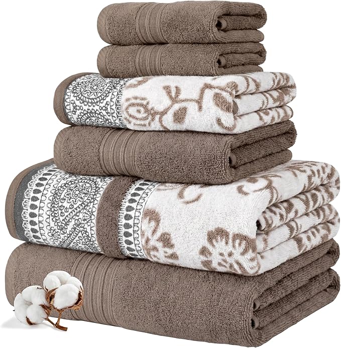 Modern Threads Floral Trail 6-Piece 100% Cotton Towel Set – Reversible Yarn by ModernThreads