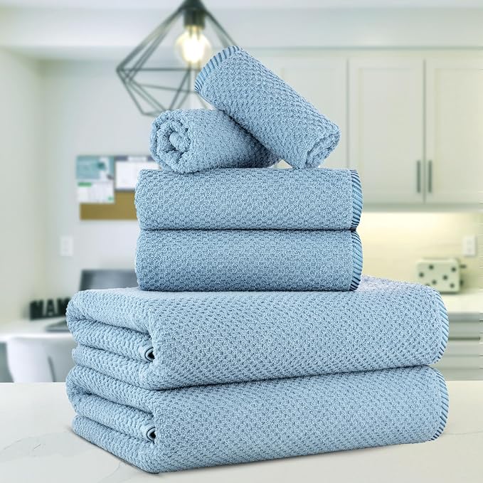 CASA COPENHAGEN Popcorn 6Pcs 100% Egyptian Cotton Large Designer Towels Gift - Image 2