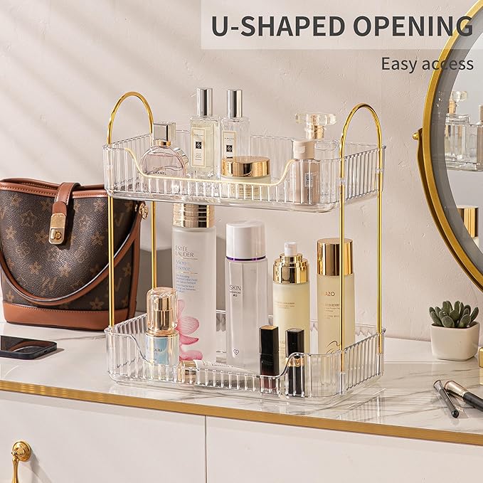 Akinbas 2 Tier Bathroom Organizer Countertop Makeup Perfume Tray Skincare - Image 5