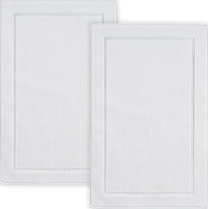Hawmam Linen White Bath Mats, 21 x 34 inches, Banded Design, Highly Absorbent by HawmamLinen