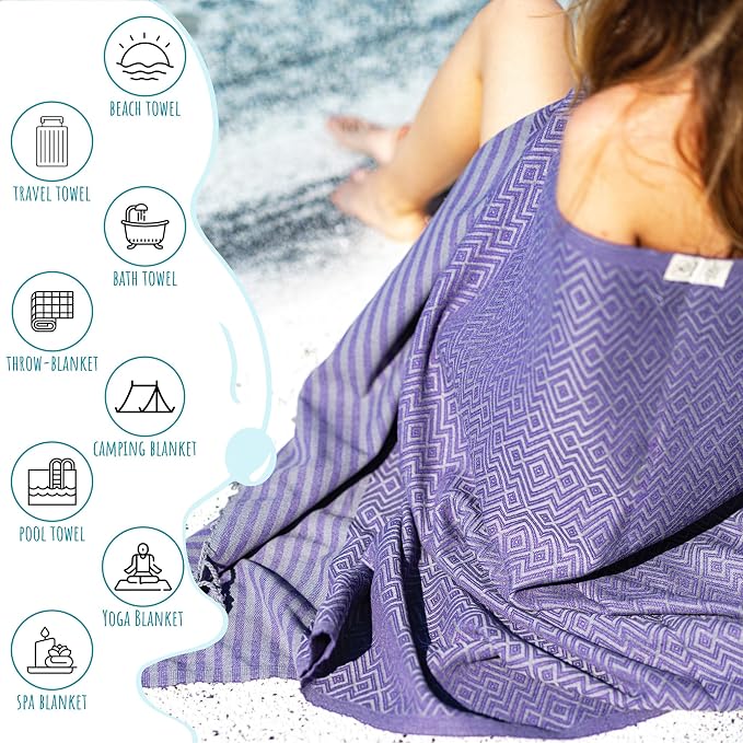 RAY SILVER Turkish Beach Towel – 100% Turkish Cotton 40"x71" Quick Dry - Image 4