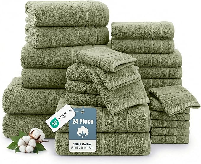 24-Piece Luxury Bathroom Towel Sets – 100% Cotton Bath Towel, 2 Bath Sheets by CasaPlatino