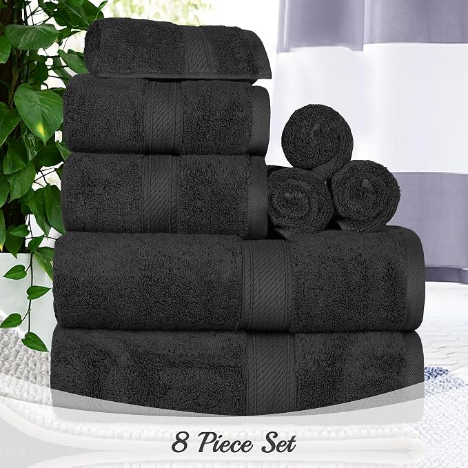 Superior Egyptian Cotton 8-Piece Solid Towel Set, Washcloths 13” x 13” - Image 3
