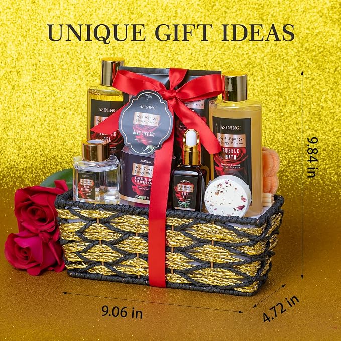 Luxury 14 pcs Cherry Blossom & Rose Bath and Body Basket Gift, Face Skin Care - Image 8
