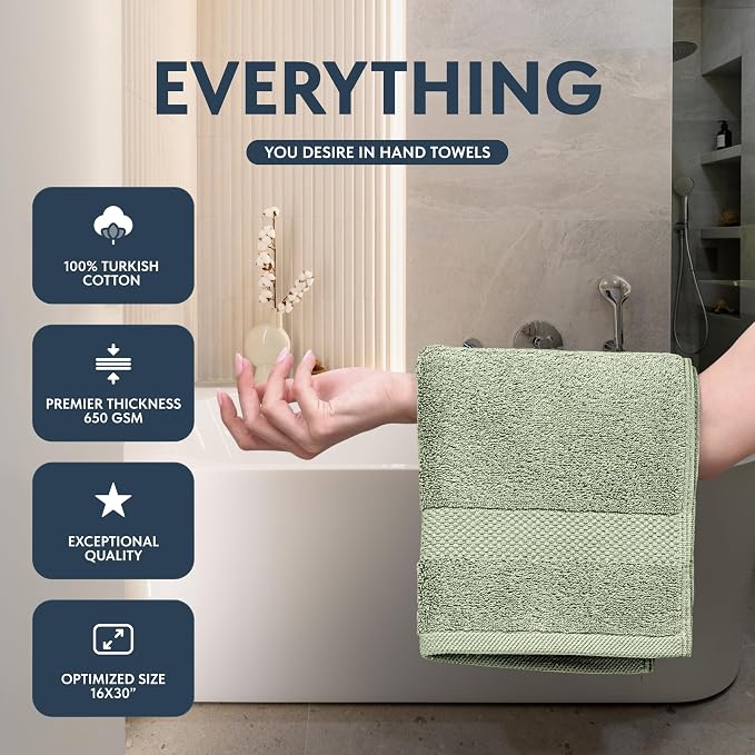 White Classic Luxury Light Green Hand Towels - Image 2