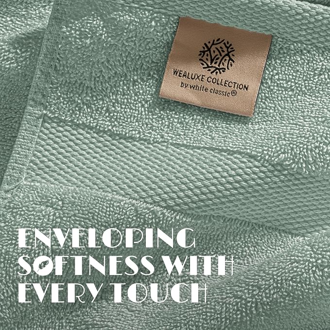 White Classic Wealuxe Green Bath Towels 24x50 Inch, Cotton Towel Set - Image 3