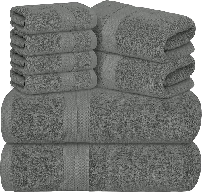 Avalon Towels Luxury 8 Piece Grey Towels Set, 2 Bath Towels, 2 Hand Towels and by AvalonTowels