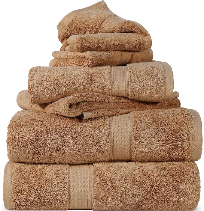 SUPERIOR Egyptian Cotton Pile 6 Piece Towel Set, Includes 2 Bath, 2 Hand by SUPERIOR