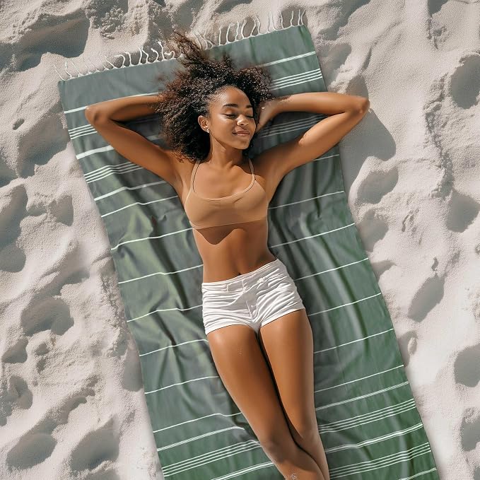 Cacala Lightweight and Thin Turkish Beach Towel 100% Cotton Sand-Free and - Image 2