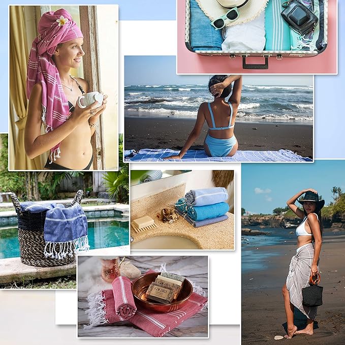 Cacala Lightweight and Thin Turkish Beach Towel 100% Cotton Sand-Free and - Image 3