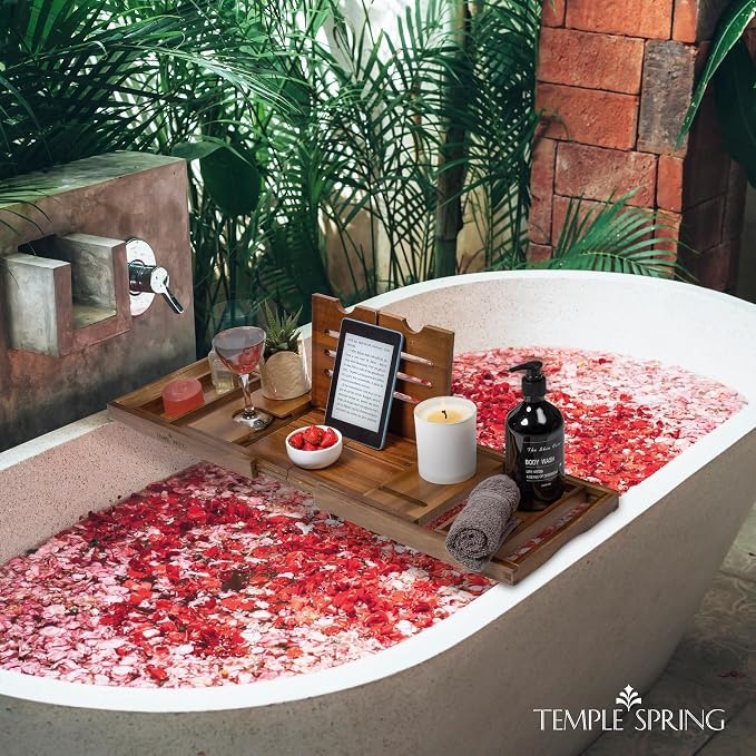 Temple Spring Foldable Bathtub Tray, Unique Design Selfcare Bathroom Caddy - Image 3